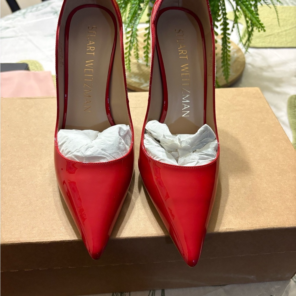 Stuart Weitzman Red Patent Leather Stiletto Heels